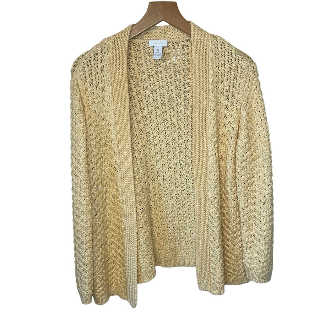Chico’s Yellow Loose Knit Open Front Minimalist Boho Cardigan Size 0 (XS/Small)